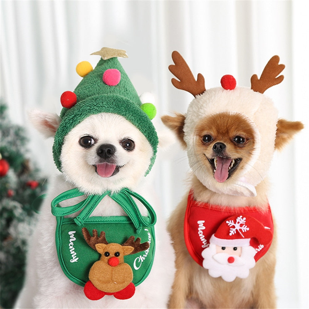 Dog Christmas Bandana Santa Hat Dog Scarf Triangle Bibs Kerchief Christmas Costume Outfit for Small Medium Large Dogs Cats Pets